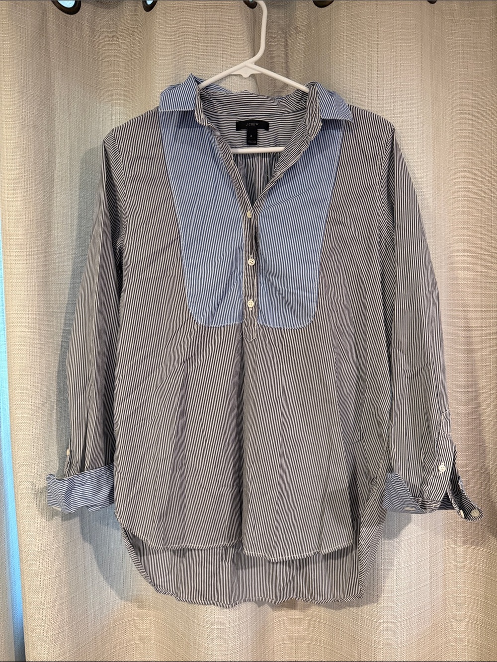 J. Crew Blue and White Striped Button Popover Shirt